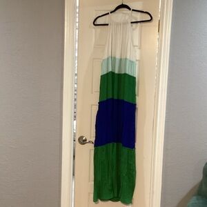 Colorblock Maxi Dress - Green, Blue, White